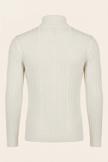 Roll Neck Ribbed Sweater - White - Back