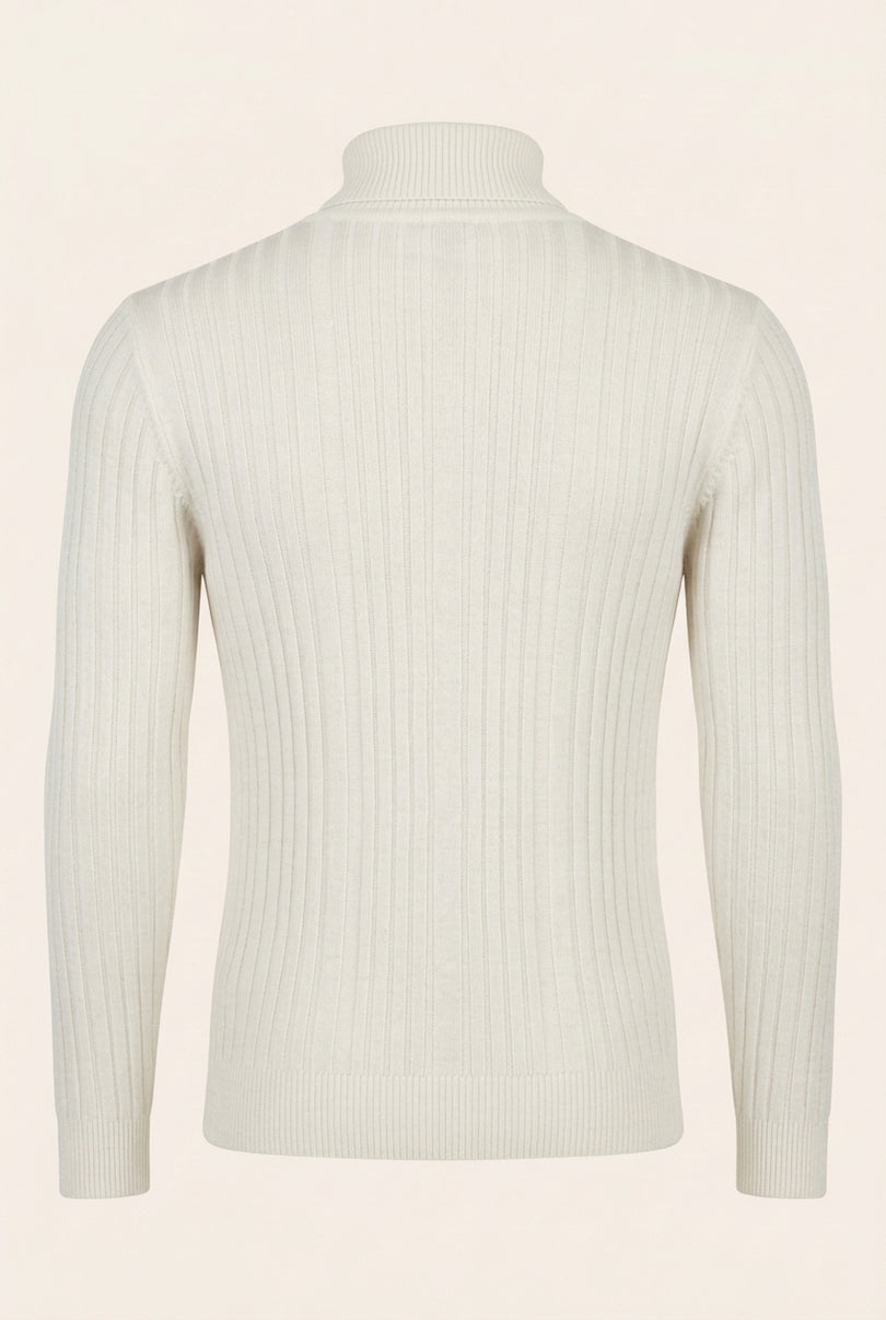 Roll Neck Ribbed Sweater - White - Back
