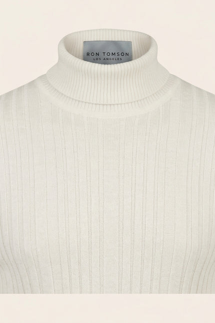 Roll Neck Ribbed Sweater - White - Detail