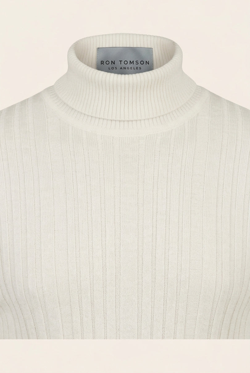 Roll Neck Ribbed Sweater - White - Detail
