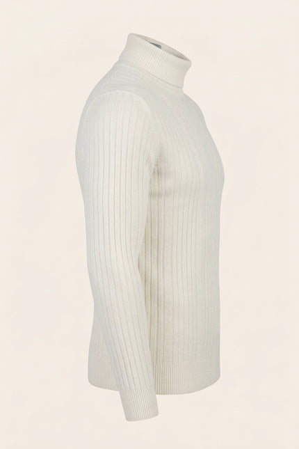 Roll Neck Ribbed Sweater - White - Side