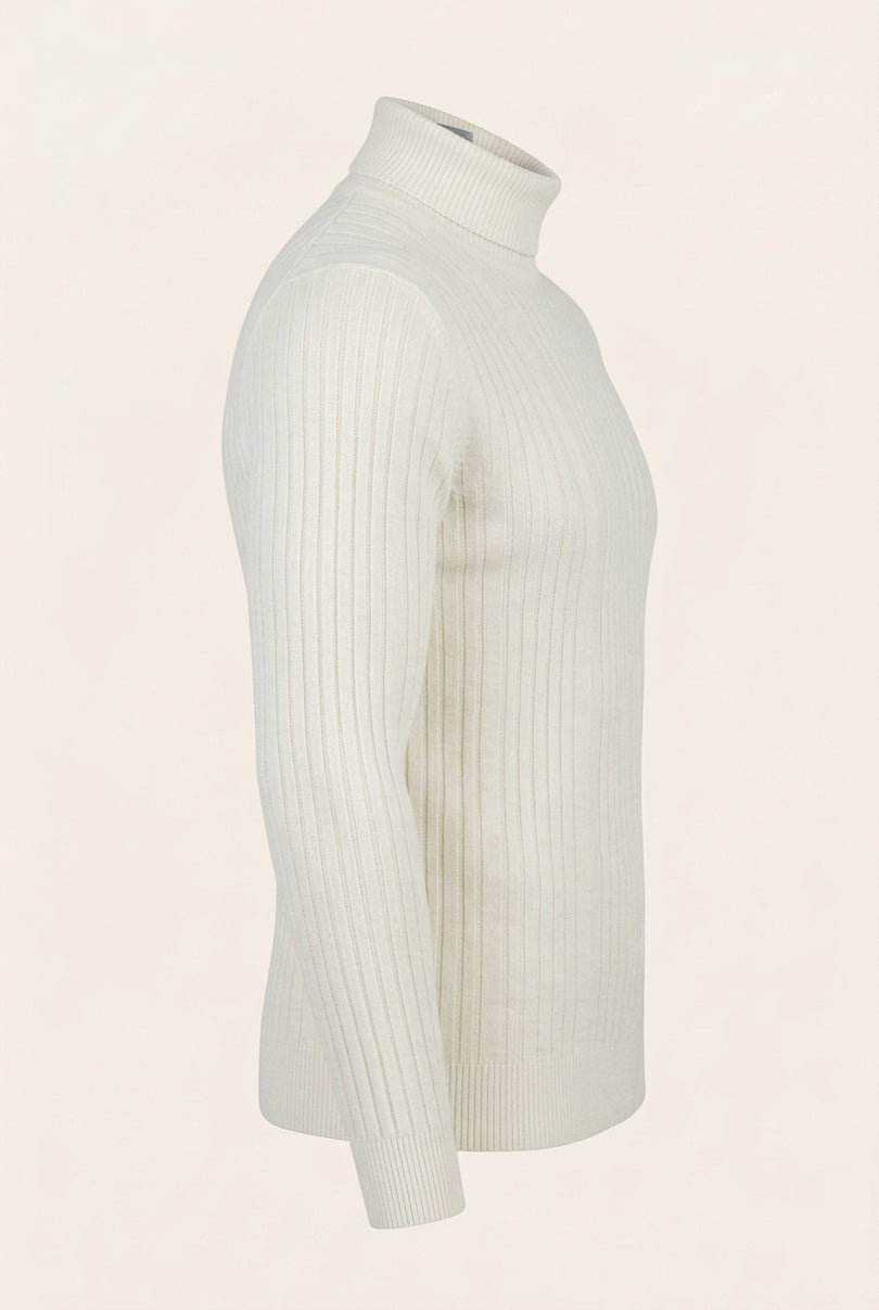 Roll Neck Ribbed Sweater - White - Side