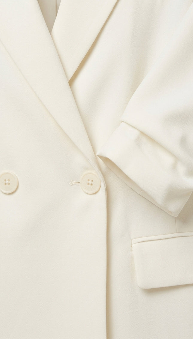 Rolled Up Sleeve Double Breasted Blazer - Off-White - Detail
