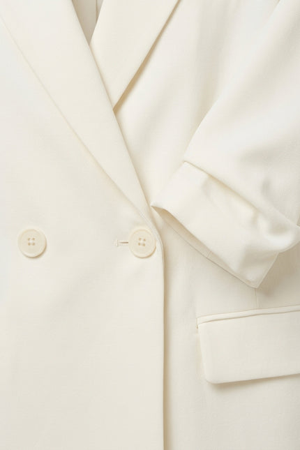 Rolled Up Sleeve Double Breasted Blazer - Off-White - Detail
