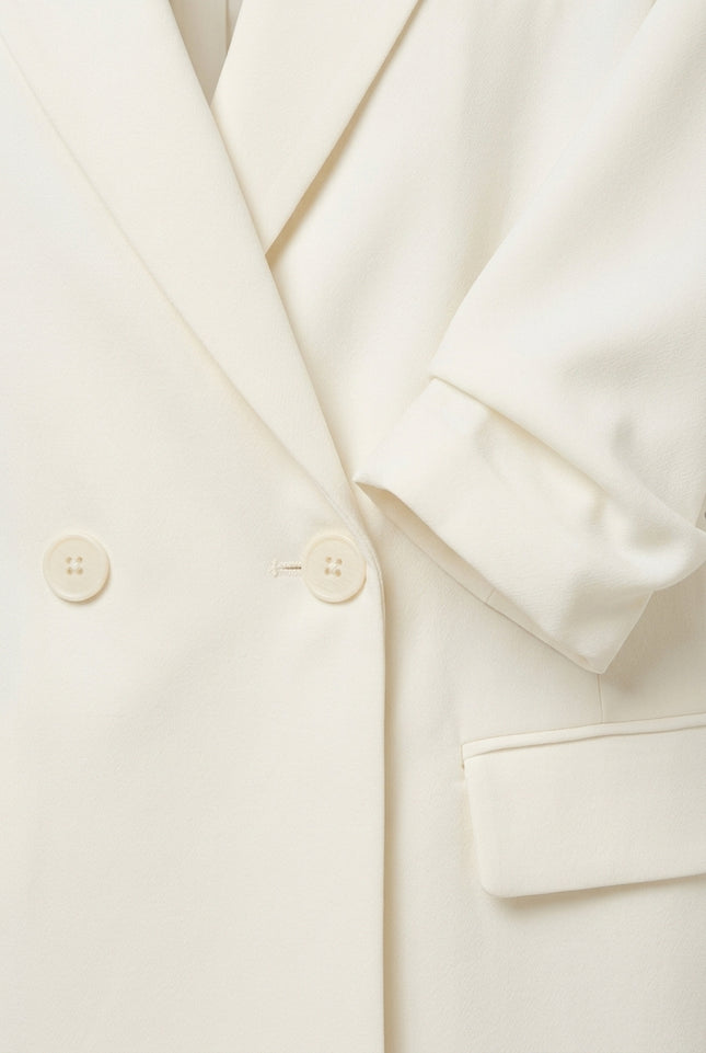 Rolled Up Sleeve Double Breasted Blazer - Off-White - Detail