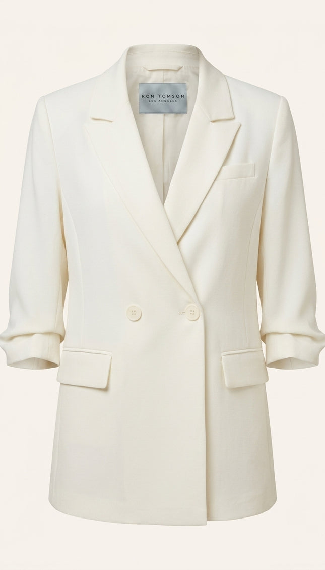 Rolled Up Sleeve Double Breasted Blazer - Off-White - Front