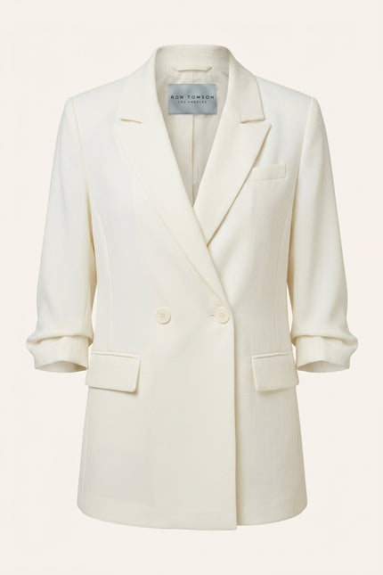 Rolled Up Sleeve Double Breasted Blazer - Off-White - Front