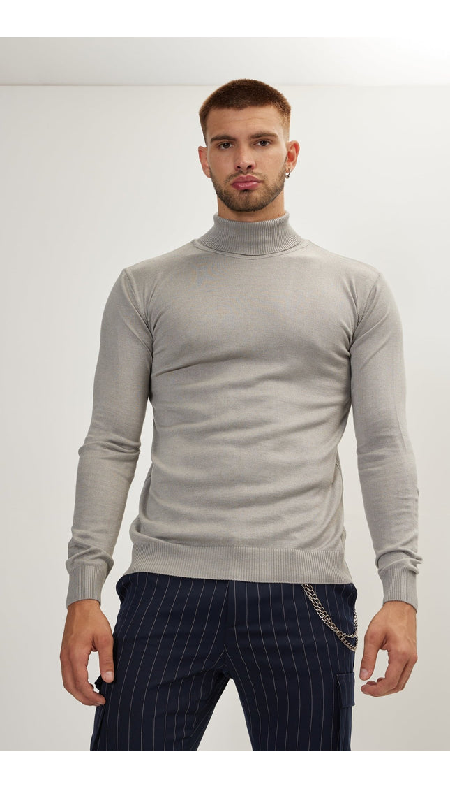 Rollneck Knit Sweater - Grey - Ron Tomson
