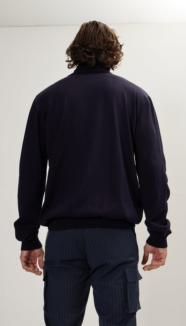 Rollneck Knit Sweater - Navy - Ron Tomson