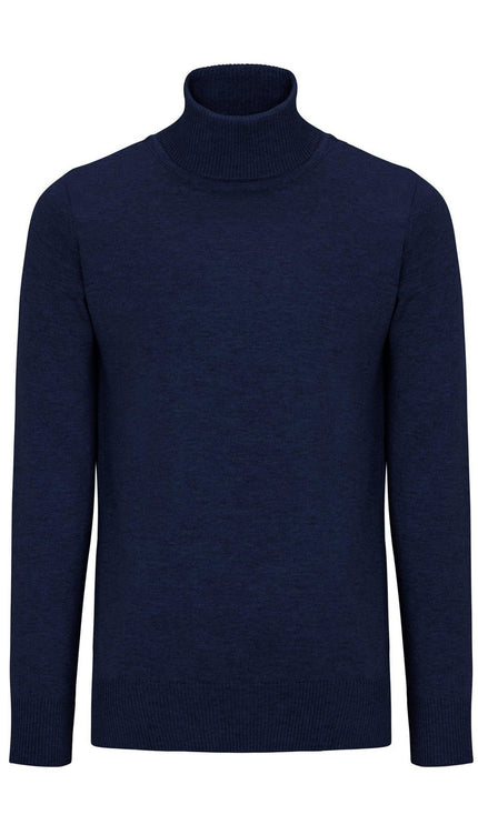 Rollneck Knit Sweater - Navy - Ron Tomson