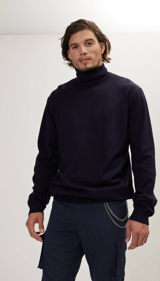 Rollneck Knit Sweater - Navy - Ron Tomson