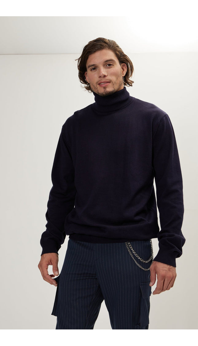 Rollneck Knit Sweater - Navy - Ron Tomson