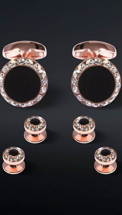 Rose Gold Dark Stone Cufflinks Stud Set - Ron Tomson