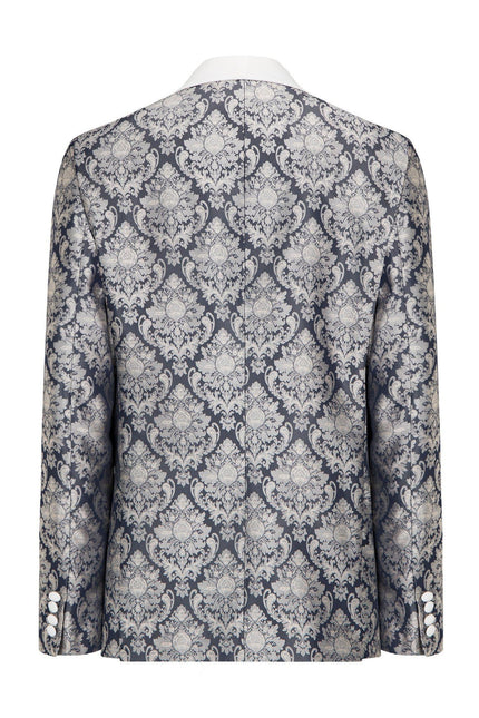 Royal Textured Double Breasted Tuxedo Jacket - Navy White - Ron Tomson