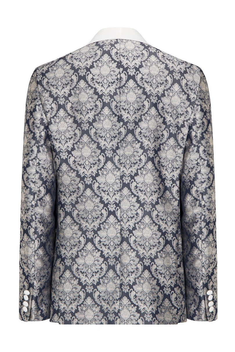 Royal Textured Double Breasted Tuxedo Jacket - Navy White - Ron Tomson