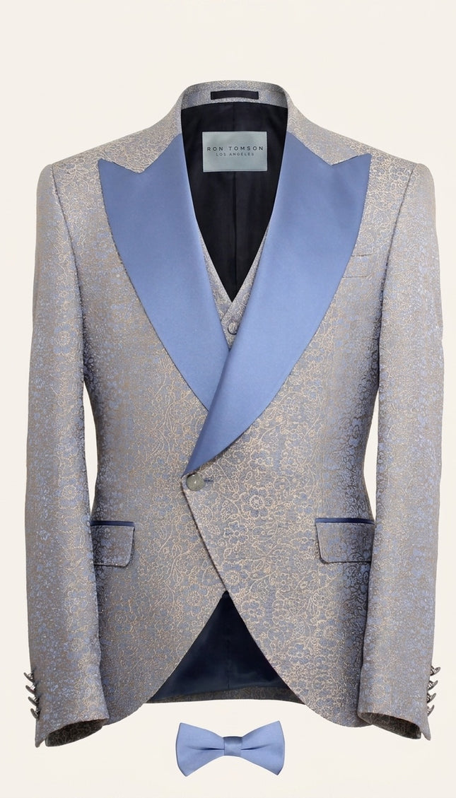 Shimmer Brocade Peak Tuxedo Set - Light Blue