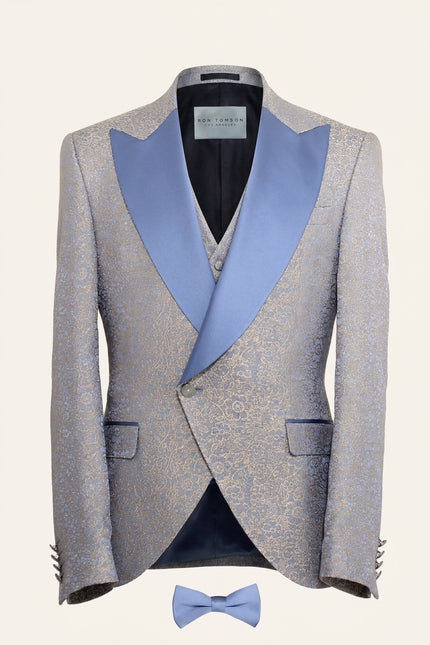 Shimmer Brocade Peak Tuxedo Set - Light Blue