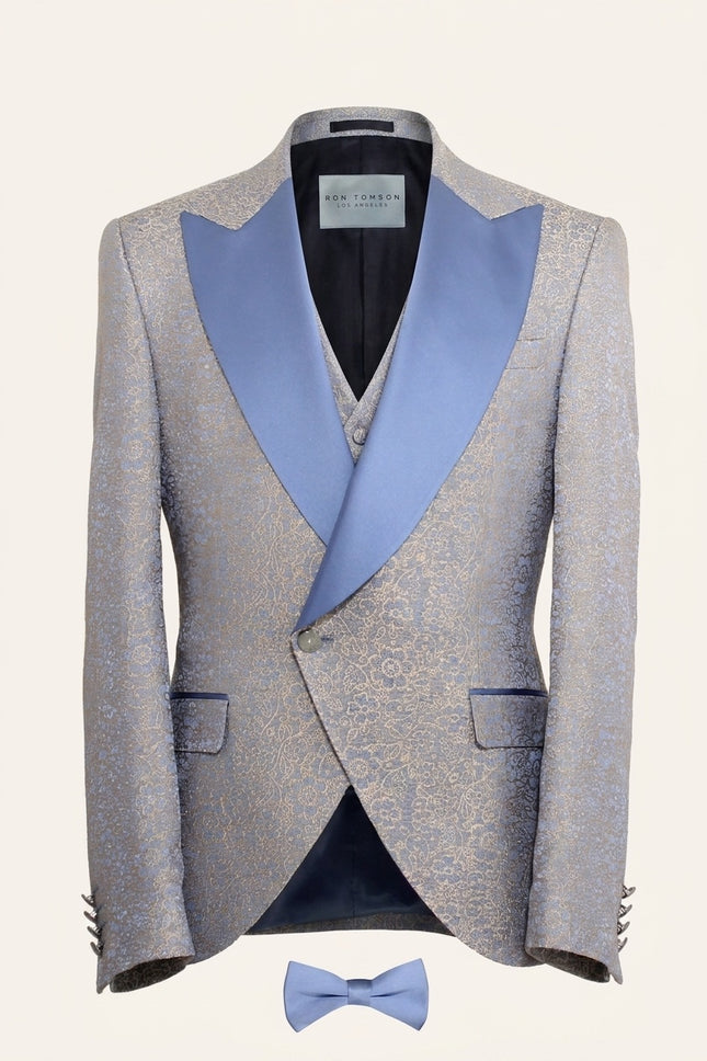 Shimmer Brocade Peak Tuxedo Set - Light Blue