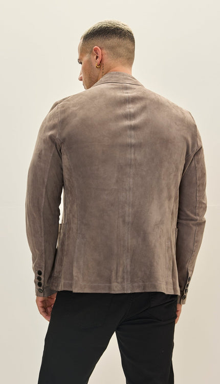 S - Classic - Button Leather Blazer With Side Pockets - Grey - Ron Tomson