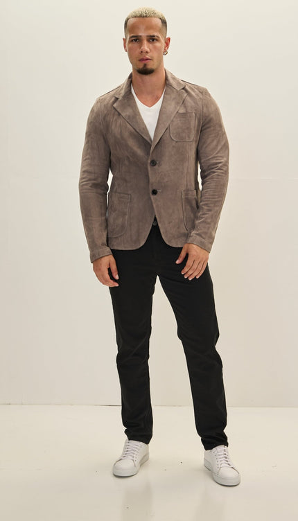 S - Classic - Button Leather Blazer With Side Pockets - Grey - Ron Tomson