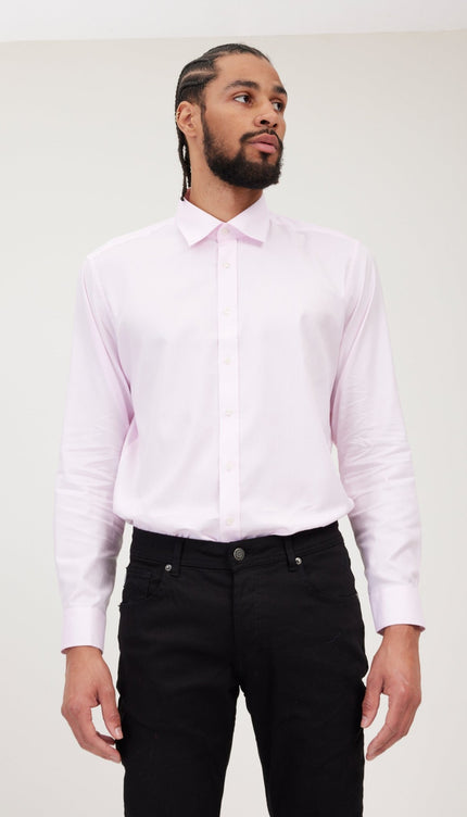 S Single-Ply Oxford Cotton Spread Collar Dress Shirt With Convertible Cuff - Light Pink - Ron Tomson