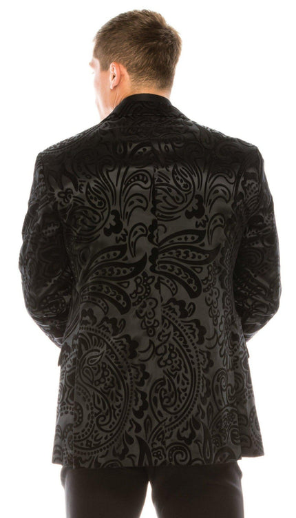 Salvatore Floral Velvet Tuxedo Jacket - Jet Black - Ron Tomson