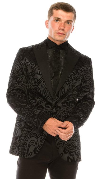 Salvatore Floral Velvet Tuxedo Jacket - Jet Black - Ron Tomson