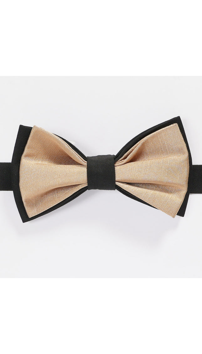 Sateen Pre-Tied Bow Tie - Gold Black - Ron Tomson