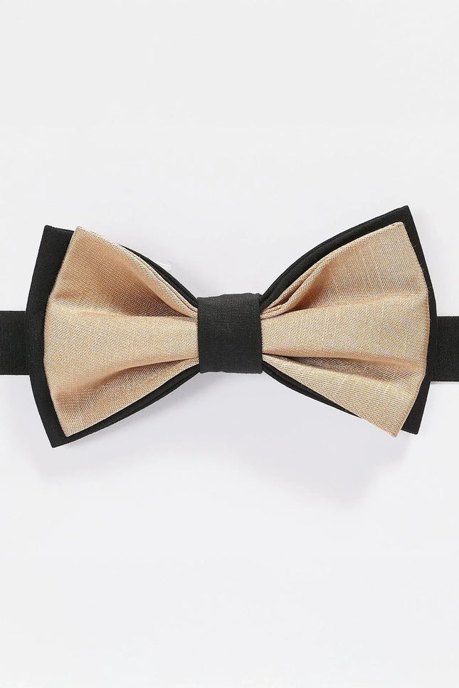 Sateen Pre - Tied Bow Tie - Gold Black - Ron Tomson