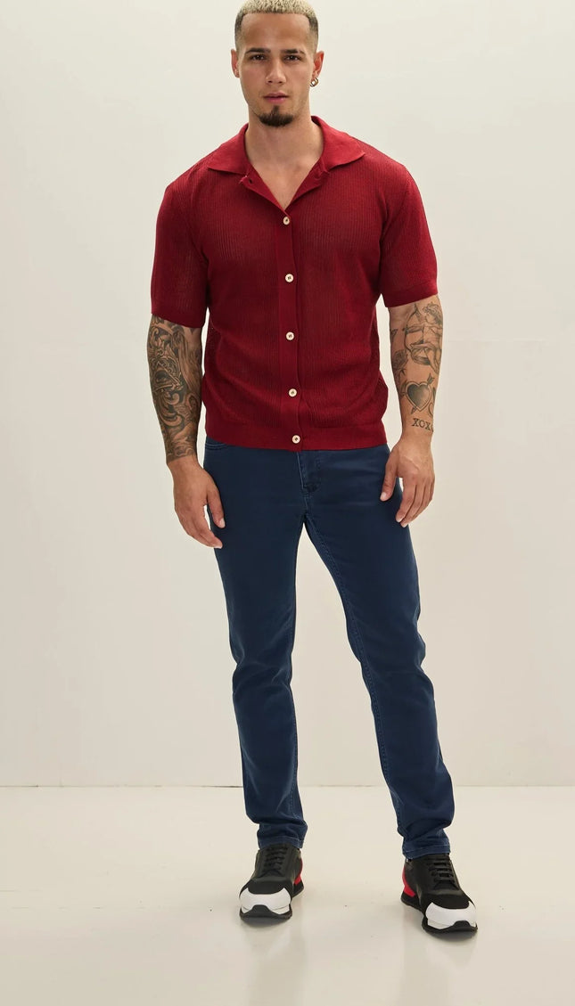 See Through Button Down Mesh Top - Burgundy - Ron Tomson