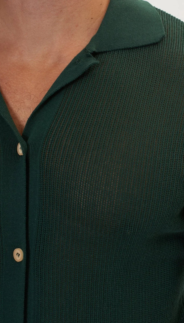 See Through Button Down Mesh Top - Green - Ron Tomson