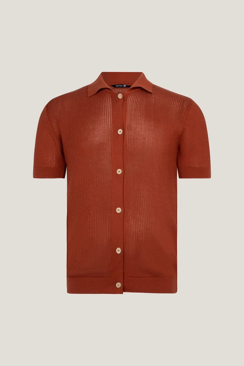 See Through Button Down Mesh Top - Tile - Ron Tomson