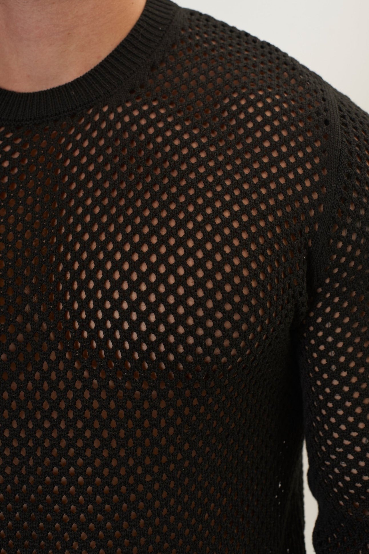 See Through Fishnet Muscle Fit Shirt - Black - Ron Tomson