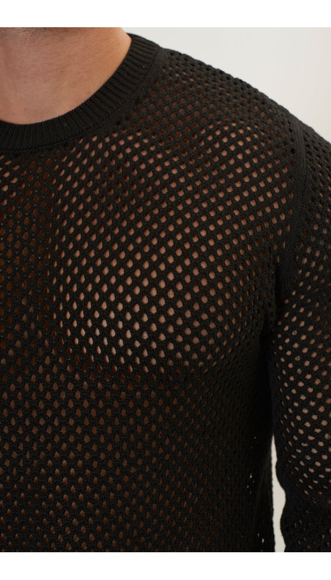 See Through Fishnet Muscle Fit Shirt - Black - Ron Tomson