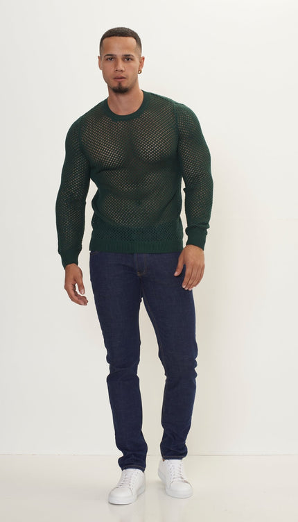 See Through Fishnet Muscle Fit Shirt - Green - Ron Tomson