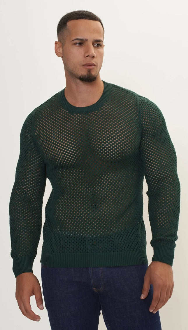 See Through Fishnet Muscle Fit Shirt - Green - Ron Tomson