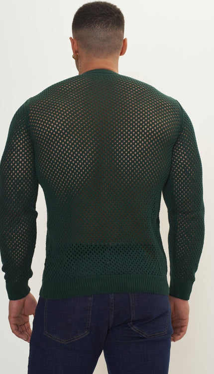 See Through Fishnet Muscle Fit Shirt - Green - Ron Tomson