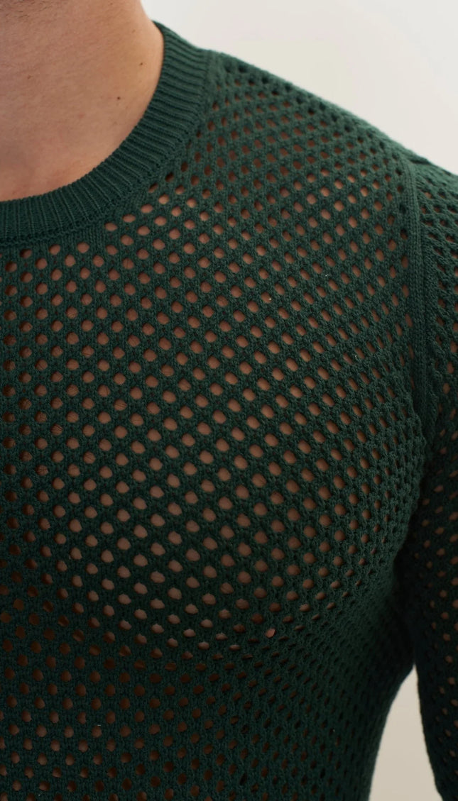 See Through Fishnet Muscle Fit Shirt - Green - Ron Tomson