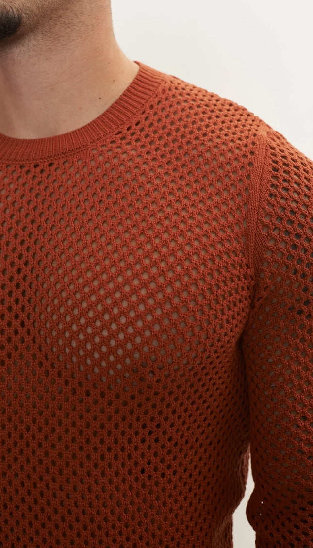 See Through Fishnet Muscle Fit Shirt - Tile - Ron Tomson