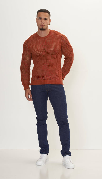 See Through Fishnet Muscle Fit Shirt - Tile - Ron Tomson