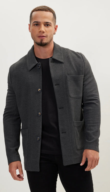 Sleek Full Button Shacket - Anthracite