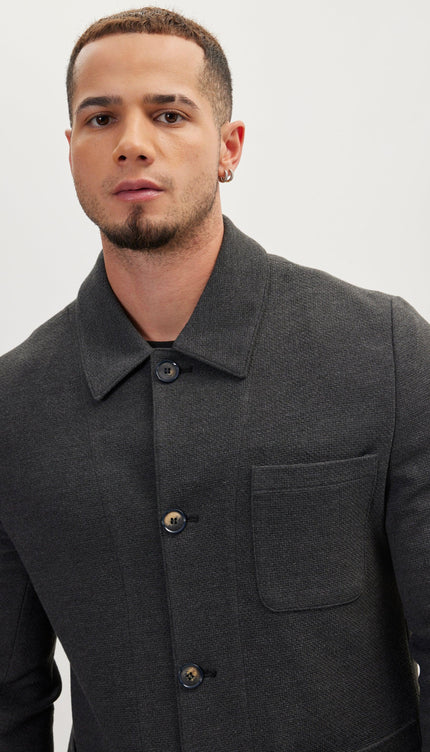 Sleek Full Button Shacket - Anthracite