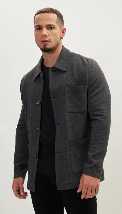 Sleek Full Button Shacket - Anthracite