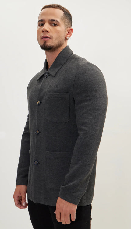 Sleek Full Button Shacket - Anthracite