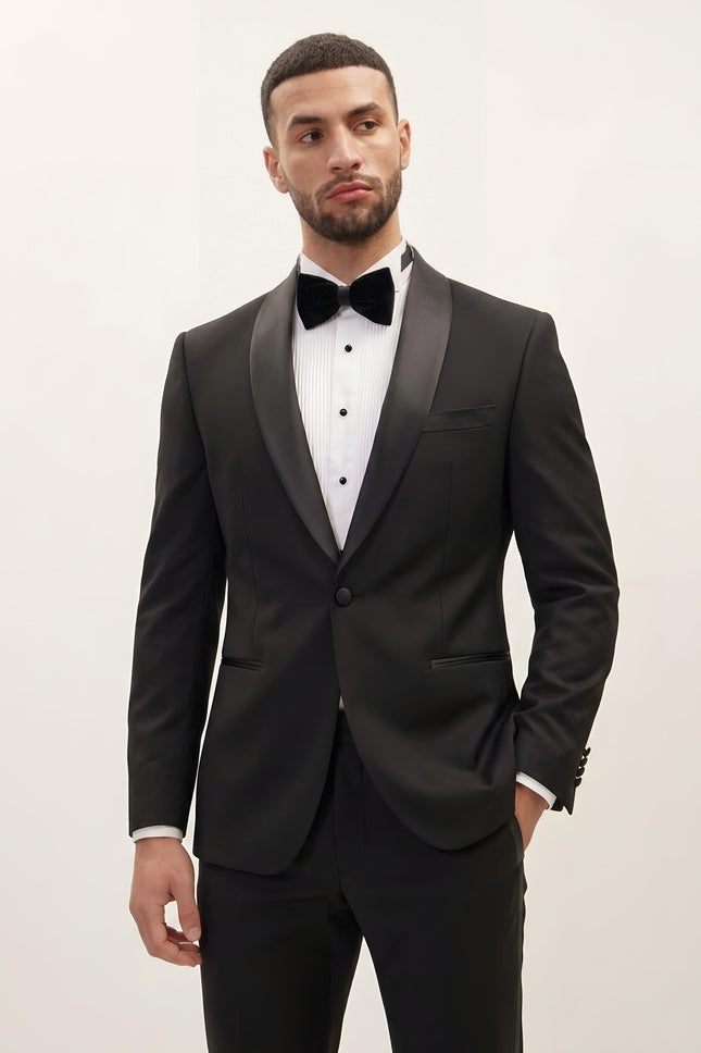 Shawl Lapel Tuxedo - Black - Front (styled)