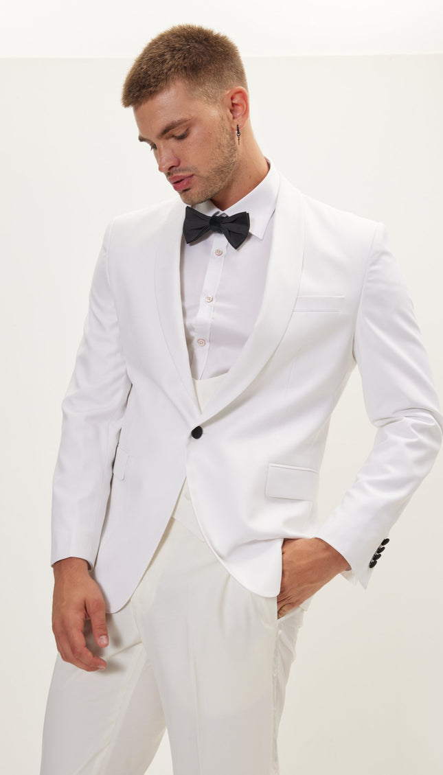Shawl Lapel Tuxedo Jacket - White - Ron Tomson