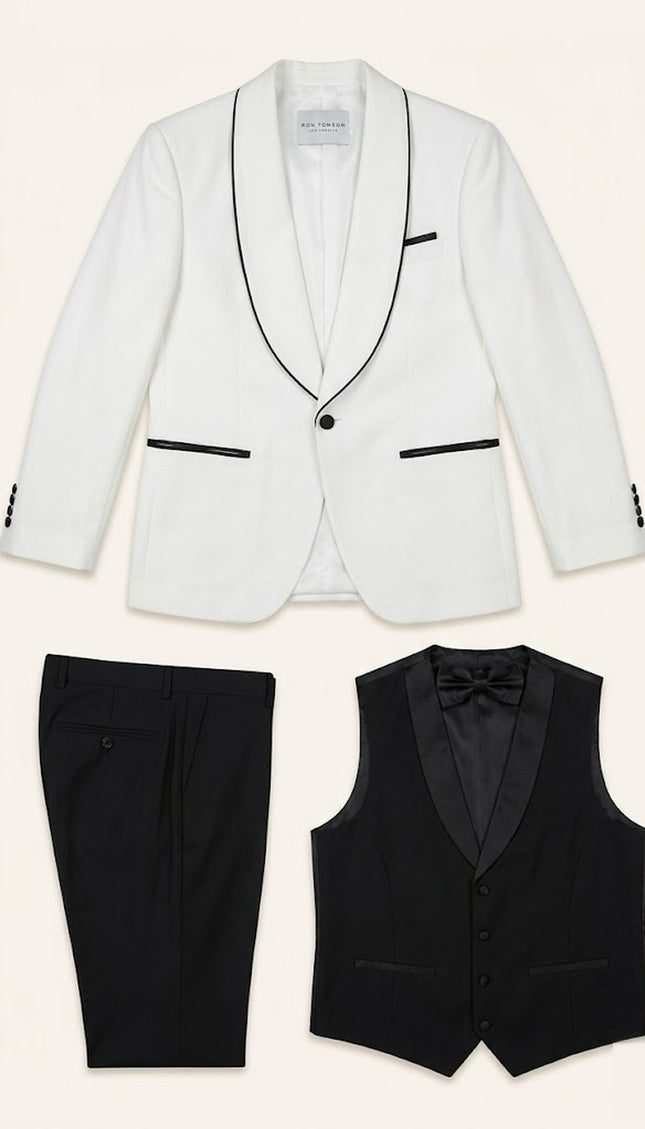Contrast Shawl 3-Piece Tuxedo - White