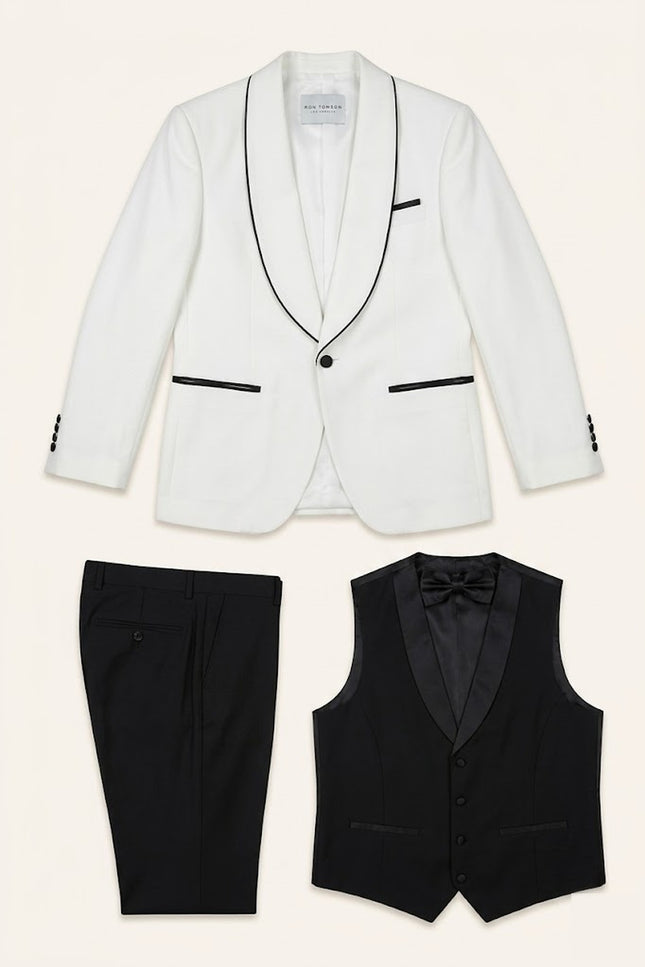 Contrast Shawl 3-Piece Tuxedo - White