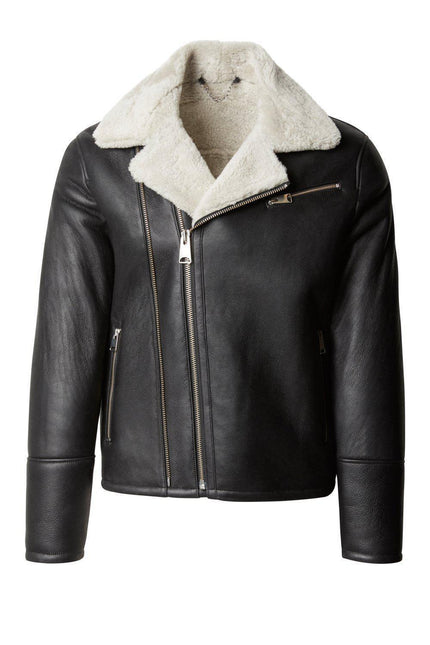 Men's Shearling Lined Leather Flight Jacket - Black - Ron Tomson Leather
