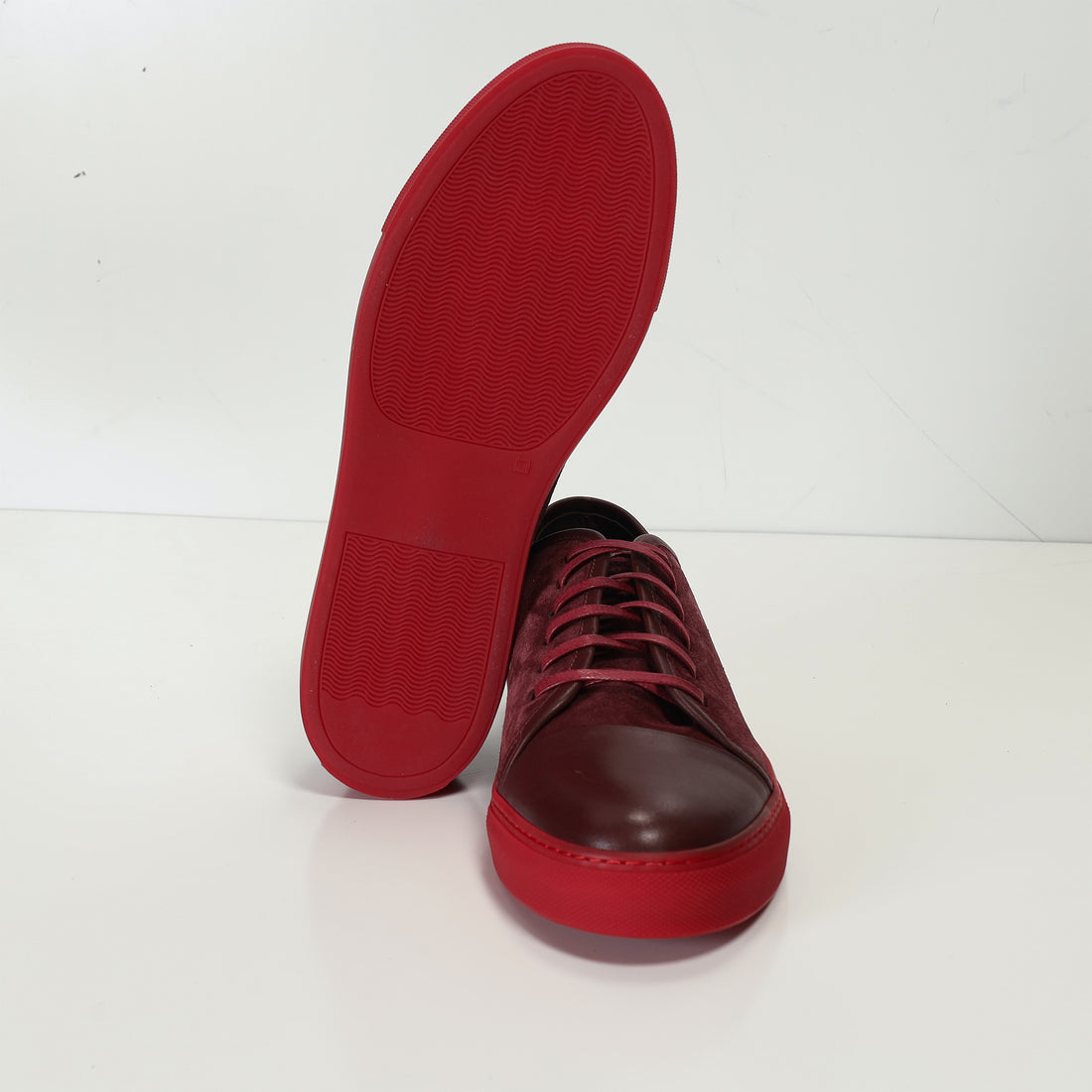 Leather and Suede Court Sneakers - Burgundy Red